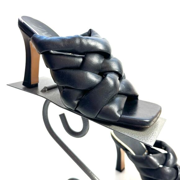 Zara Black Padded Woven Braided Faux Leather High Heels Size EU 37 US 6.5 - Picture 1 of 9